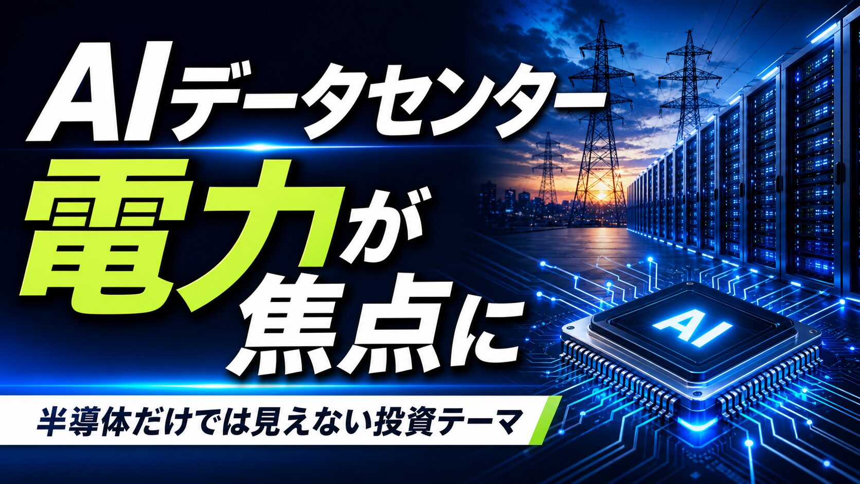 AIデータセンターと電力需要を示すアイキャッチ画像
