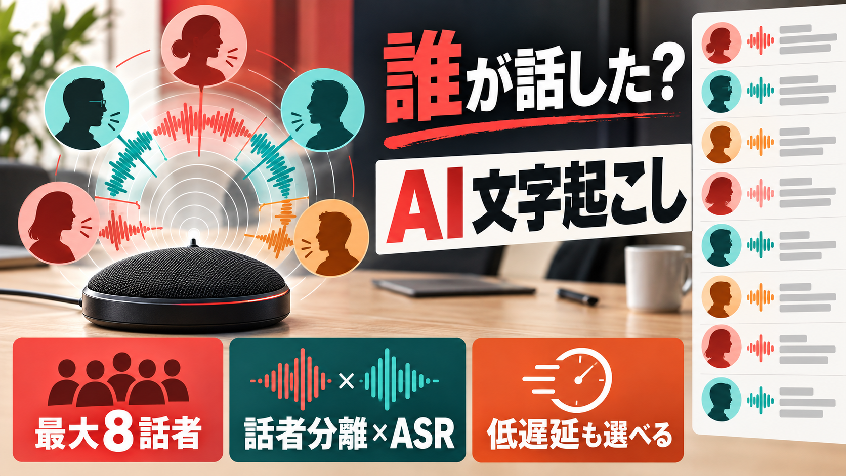 最大8話者の話者分離とAI文字起こしを示すNVIDIA Nemotron 3 Diarizationのアイキャッチ