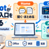 CopilotのHome、Code、AutopilotとOffice・承認・監査の関係を示す業務ワークフロー図