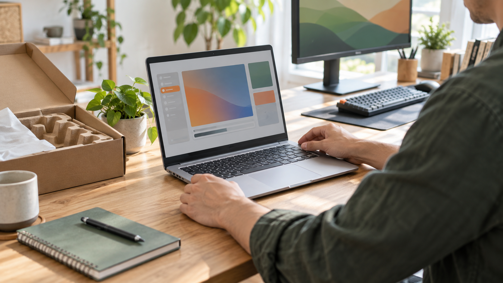 新しいノートPCで開発環境をセットアップする開発者の手元