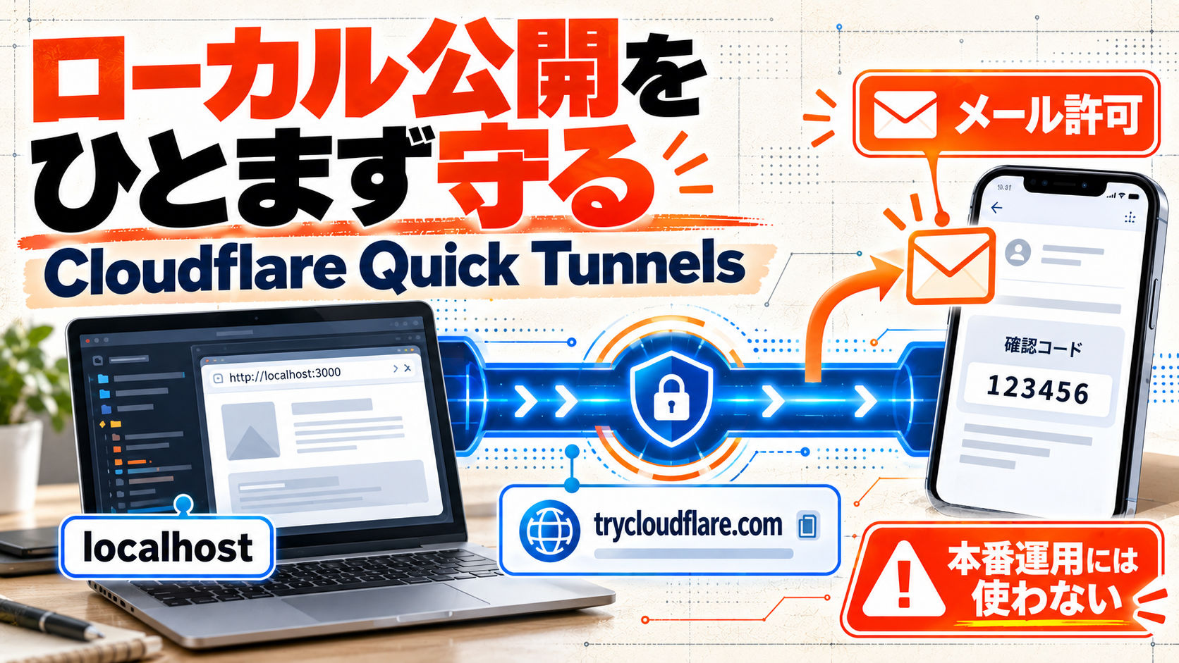 Cloudflare Quick Tunnelsでlocalhostからメール許可付きの一時公開URLへ接続する流れ