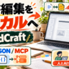 WordCraftのローカル文書編集、.docx入出力、CLI・JSON・MCPの操作系を示す日本語入り編集図解