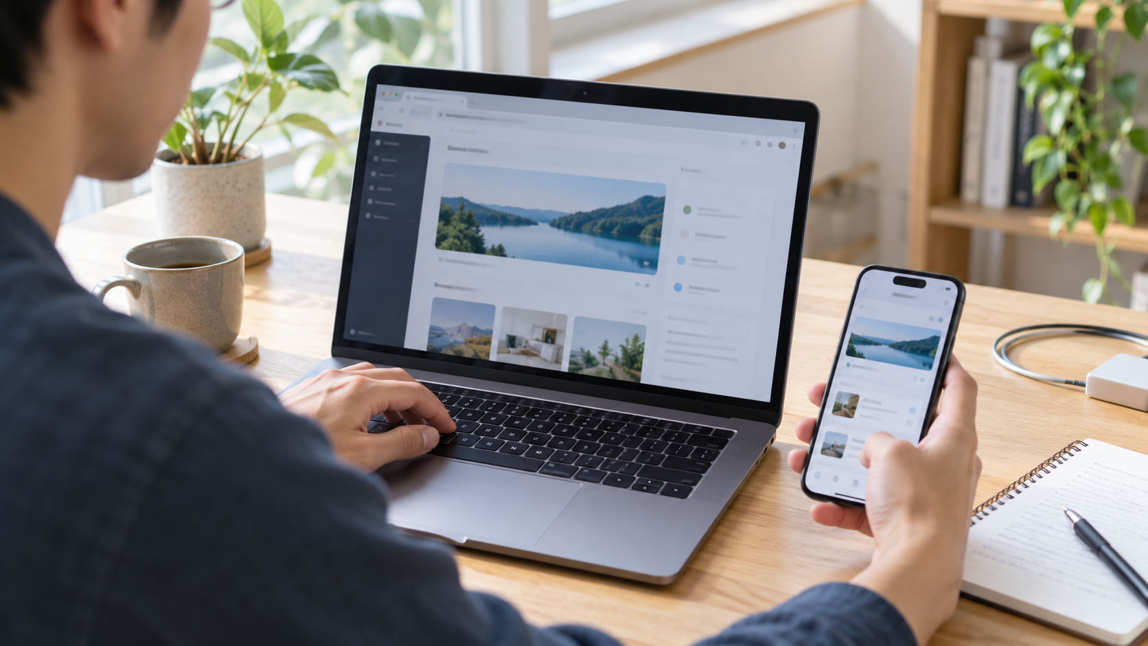 ノートPCとスマートフォンでローカル開発中のWeb画面を確認する様子