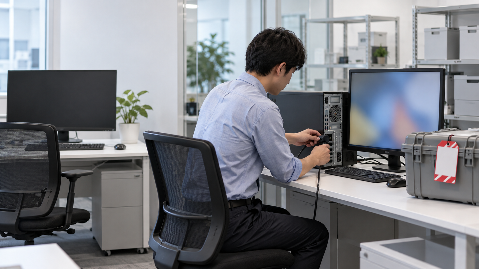 隔離された検証用ワークステーションでコンテナイメージを確認する技術者