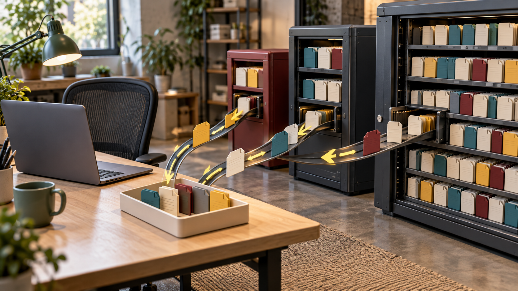必要なファイルだけを段階的なサーバーキャッシュから取得する小さなローカル作業領域のイメージ